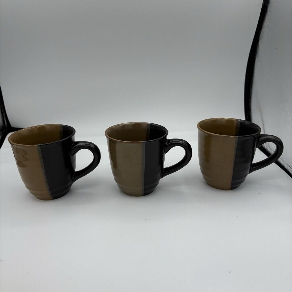 Sango Mugs Gold Dust Black Lot Set‎ of 3 Coffee Tea 3.75"x3.5" C3